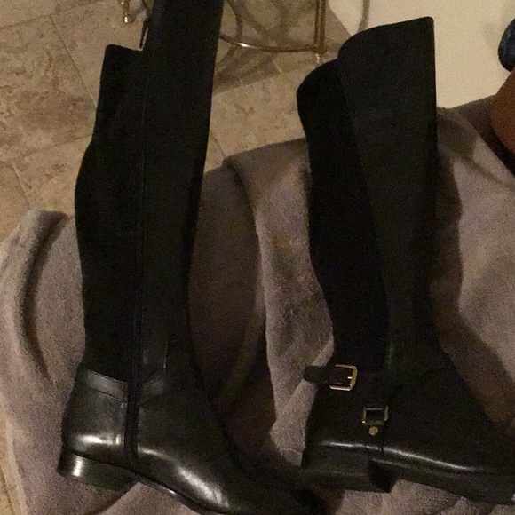 Elegant Black Leather Suede Knee-High Women's Boots - Picture 5 of 10